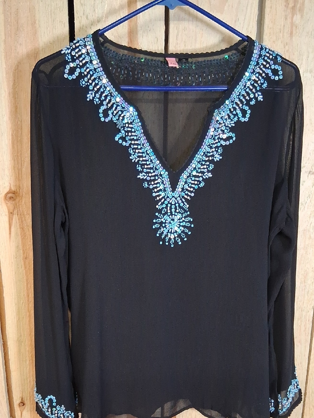 Itsu Sheer Black Blouse Size 10 100% Silk Cover Up Beach